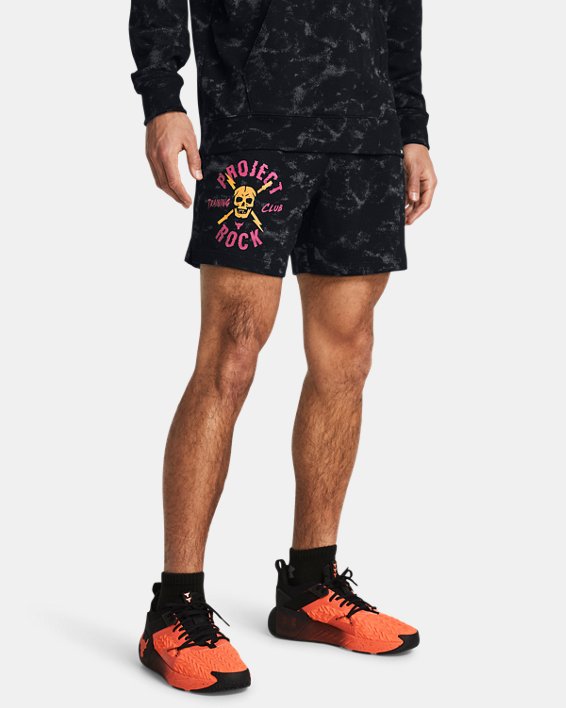 Men's Project Rock Rival Terry Printed Shorts in Black image number 0
